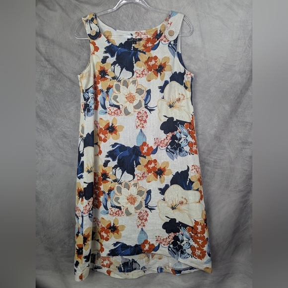 Charlie B Small 100% Linen Hi-Lo Dress Sleeveless Bold Floral Pristine - Picture 1 of 12